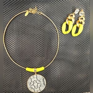 NY&C  Chain and Earrings Snake Print and Neon Green